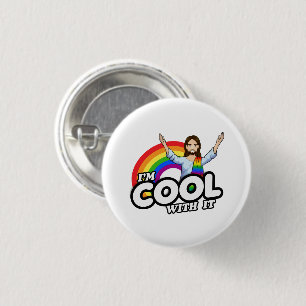 Ich bin cool damit - Regenbogen-Jesus Button