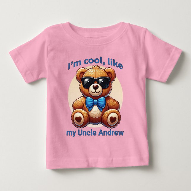 Ich bin Cooler Teddy Bär mit Blue Bow, anpassbar Baby T-shirt (Vorderseite)