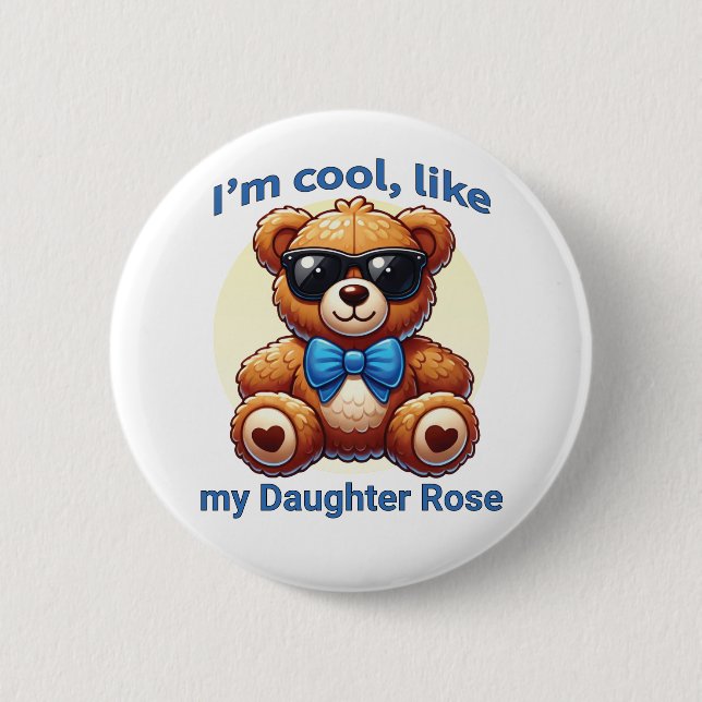 Ich bin Cooler Teddy Bär mit Blue Bow, anpassbar Button (Vorderseite)