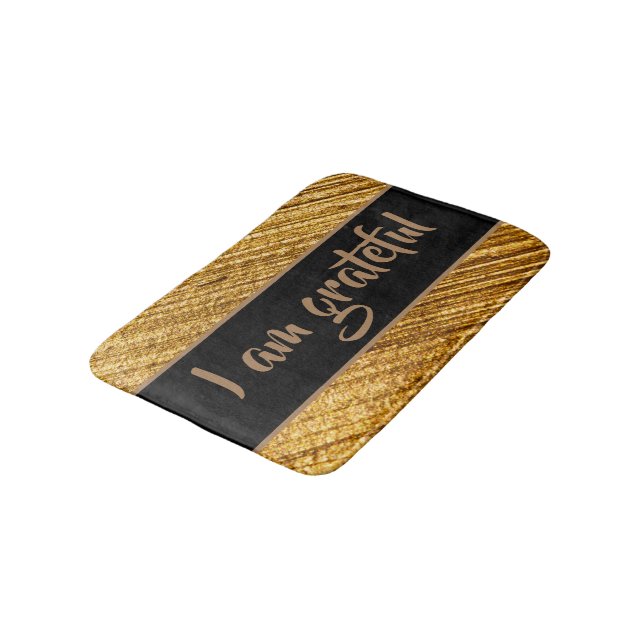 Ich bin dankbar Bath Mat Gold Brown Modern Design Badematte (Schrägansicht)