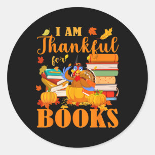 Ich bin dankbar für Bücher Fall Librarian Funny Da Runder Aufkleber