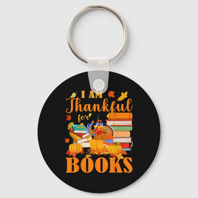 Ich bin dankbar für Bücher Fall Librarian Funny Da Schlüsselanhänger (Vorderseite)