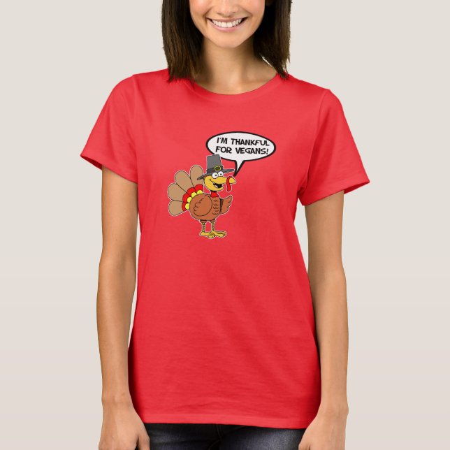 Ich bin dankbar für den Veganer Türkei Cartoon T-Shirt (Vorderseite)