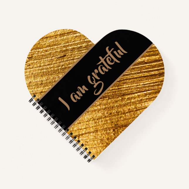 Ich bin dankbar Herz geformt Spiral Notebook Gold Notizbuch (Vorderseite)