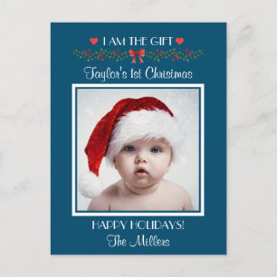 Ich bin das Geschenk First Xmas Baby Foto Weihnach Feiertagspostkarte