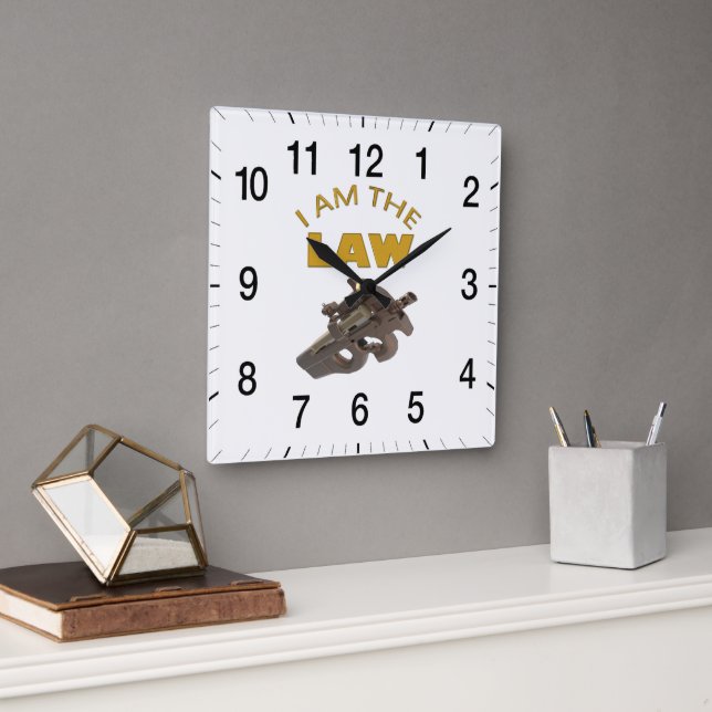 Ich bin das Gesetz mit einem m4a1 Maschinengewehr Quadratische Wanduhr (Büro)