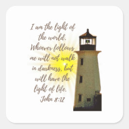 Ich bin das Licht. John 8:12 Zitat mit Light House Quadratischer Aufkleber