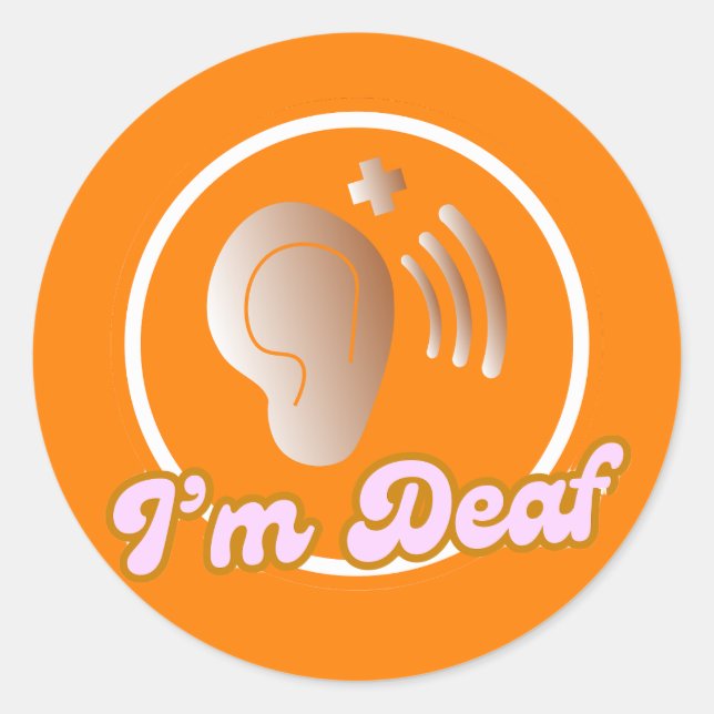 Ich bin Deaf Symbol Abzeichen - orange Runder Aufkleber (Vorderseite)