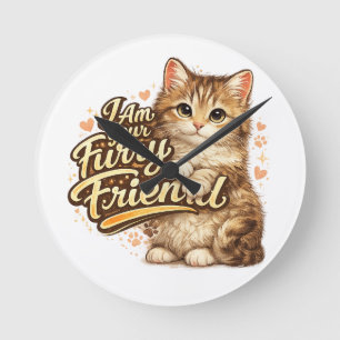 Ich bin dein pelziger Freund Katzen-Design Runde Wanduhr