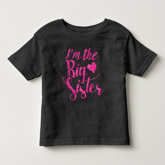 Ich bin der Big Sister Hot Pink Glitzer Print Kleinkind T-shirt (Vorderseite)