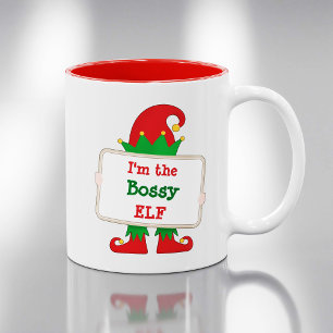 Ich bin der Bossy Elf   Personalisierter Weihnacht Zweifarbige Tasse