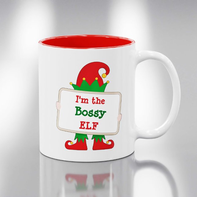 Ich bin der Bossy Elf | Personalisierter Weihnacht Zweifarbige Tasse (Von Creator hochgeladen)