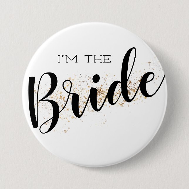Ich bin der Bride Button mit Gold Glitzer (Vorderseite)