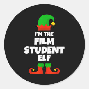Ich bin der Filmstudent Elf Familie Pajama Weihnac Runder Aufkleber