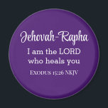 Ich bin der Herr, der dich in der Bibel Verse Lila Magnet<br><div class="desc">Dieser schöne Magnet hat einen der Namen Gottes und einen mächtigen Bibelvers aus dem Buch Exodus,  in dem Gott erklärt,  dass Er unser Heiler ist.</div>