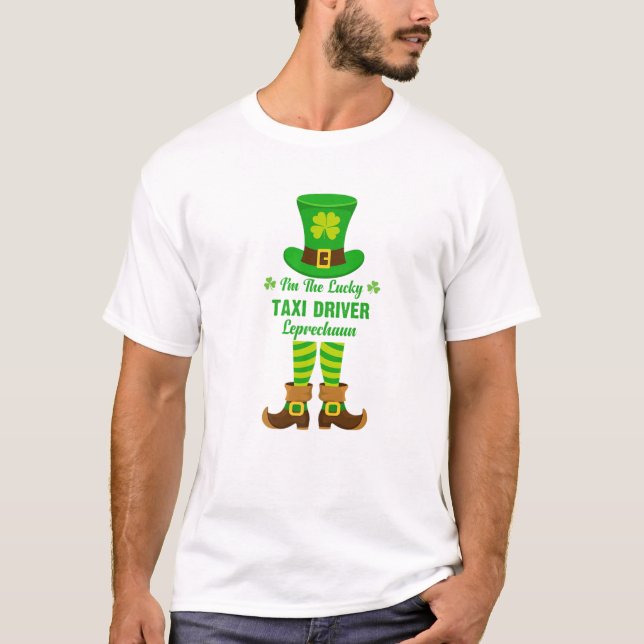 Ich bin der Lucky Taxi Fahrer Leprechaun Funny St. T-Shirt (Vorderseite)