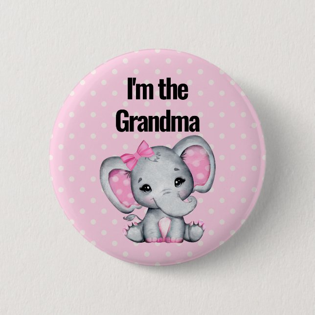 Ich bin der Oma Niedlich Pink Baby Elephant Button (Vorderseite)