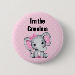 Ich bin der Oma Niedlich Pink Baby Elephant Button
