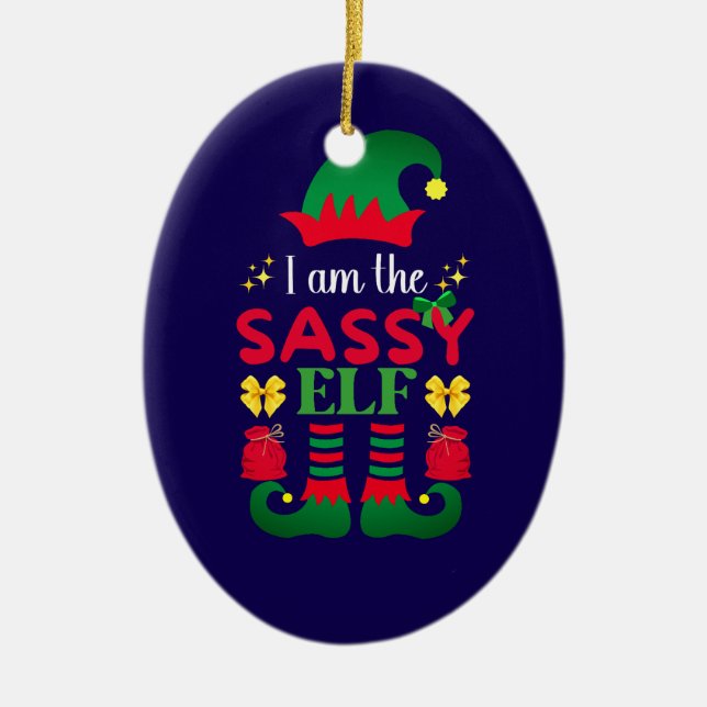 Ich bin der Sassy Elf Keramik Ornament (Vorne)