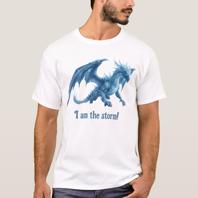 Ich bin der Sturm Majestätischer blauer Eisdrache T-Shirt (Vorderseite)