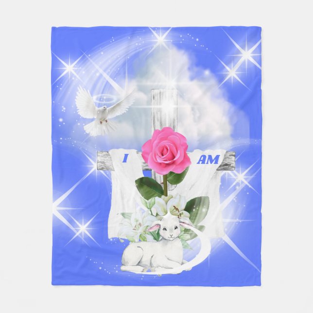 Ich bin die Auferstehung Blue Fleece Blanket (Vorderseite)