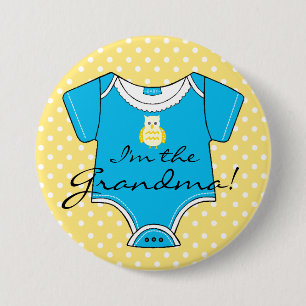 Ich bin die Großmutter-gelbe und blaue Babyparty Button