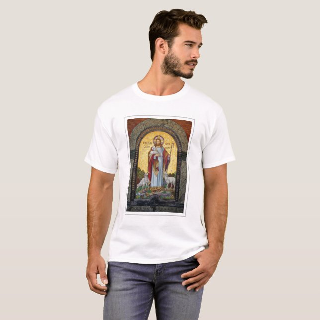 "ICH BIN DIE GUTE SHEPHERD" John 10:11 Mosaikkunst T-Shirt (Vorne ganz)