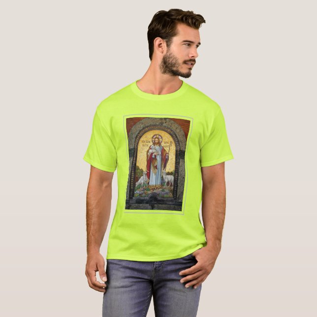 "ICH BIN DIE GUTE SHEPHERD" John 10:11 Mosaikkunst T-Shirt (Vorne ganz)