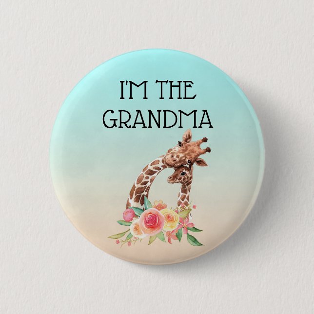 Ich bin die Oma Niedlich Mama & Baby Giraffen Button (Vorderseite)