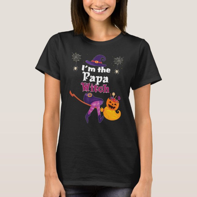 Ich bin die Papa Witch Broom Pumpkin Candy Familie T-Shirt (Vorderseite)