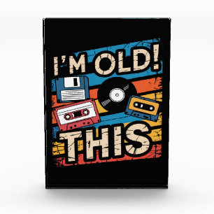 Ich bin diese alte farbenfrohe Retro-Musik-Nostalg Fotoblock