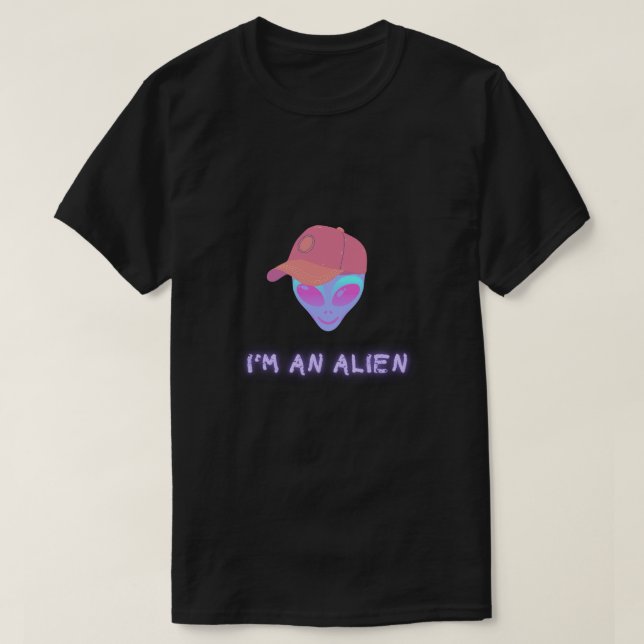"ICH BIN EIN ALIEN" T-Shirt - Hut (Design vorne)