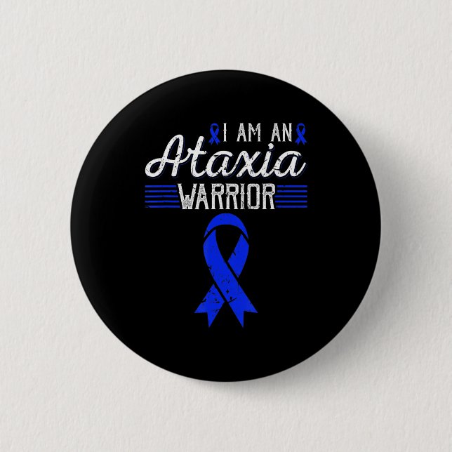 Ich bin ein Ataxia Warrior Blue Ribbon Awareness T Button (Vorderseite)