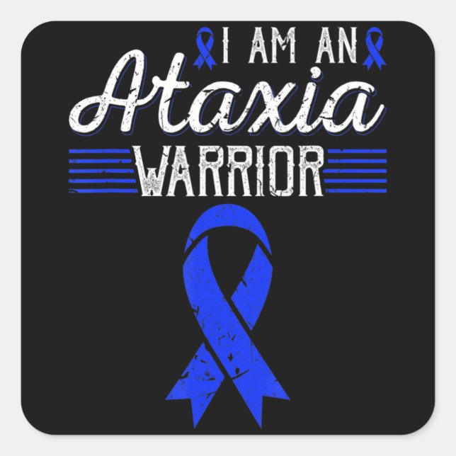 Ich bin ein Ataxia Warrior Blue Ribbon Awareness T Quadratischer Aufkleber (Vorderseite)