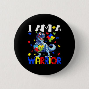 Ich bin ein Autismus-Krieger Jungen Familie Dinosa Button
