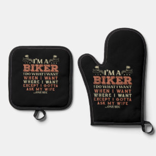 Ich bin ein Biker, ich mache, was ich will, lustig Ofenhandschuh & Topflappen-Set