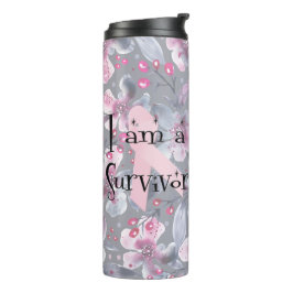 Ich bin ein Brustkrebs-Überlebender Krieger Floral Thermosbecher