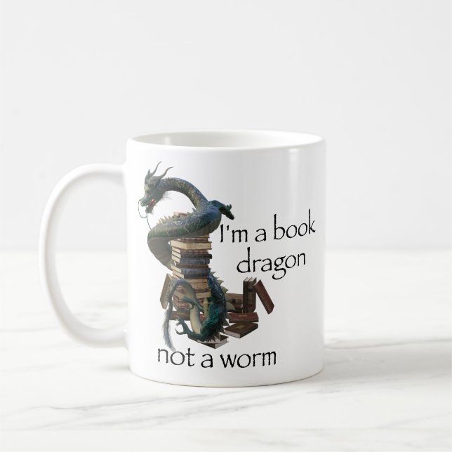 Ich bin ein Buchdrache, kein Worm-Ost Kaffeetasse (Links)
