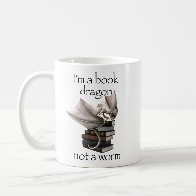 Ich bin ein Buchdrache, kein Wurm Kaffeetasse (Links)