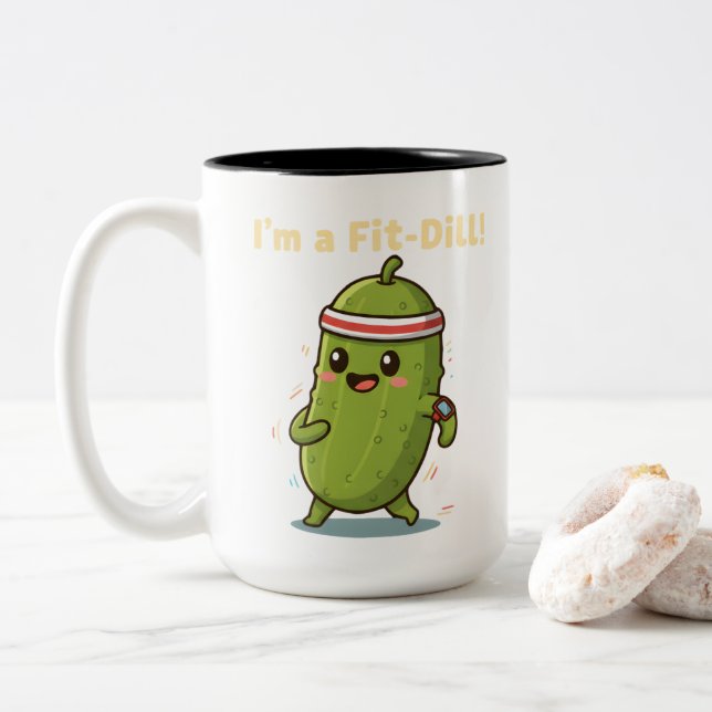 Ich bin ein Fit-Dill! Lustiges Fitness-Gurken-Wort Zweifarbige Tasse (Mit Donut)