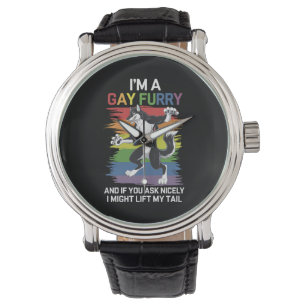 Ich bin ein Gay Furry Fox Rainbow LGBTQ Pride Armbanduhr