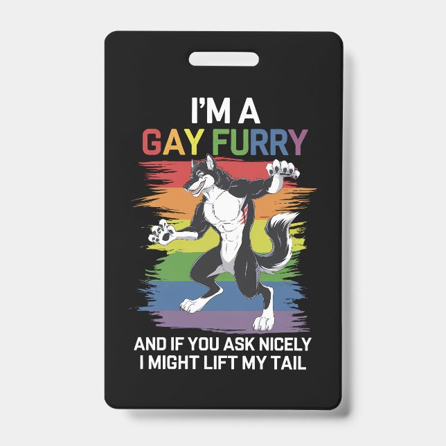 Ich bin ein Gay Furry Fox Rainbow LGBTQ Pride Ausweis (Vorderseite)