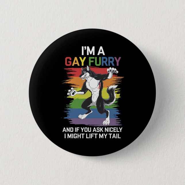 Ich bin ein Gay Furry Fox Rainbow LGBTQ Pride Button (Vorderseite)