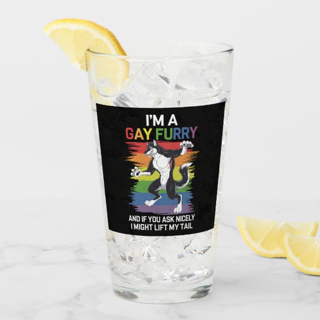 Ich bin ein Gay Furry Fox Rainbow LGBTQ Pride Glas (Vorderseite Ice)