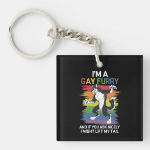 Ich bin ein Gay Furry Fox Rainbow LGBTQ Pride Schlüsselanhänger