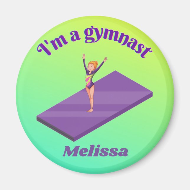 Ich bin ein Gymnastikmädchen mit Leotard auf Lila  Magnet (Vorne)
