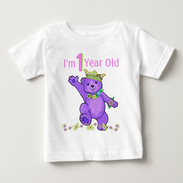 Ich bin ein Jahr alte Prinzessin Teddy Bär Baby T-shirt (Vorderseite)