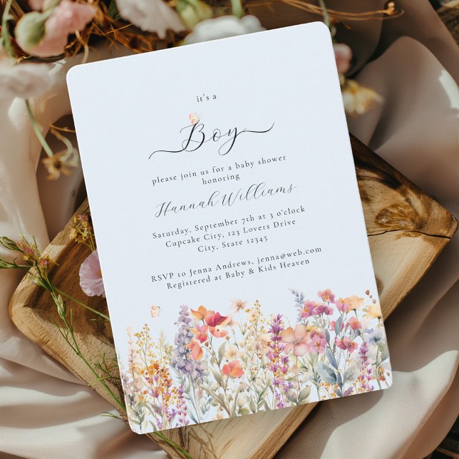 Ich bin ein Junge! Modern, Wildblume, Babydusche Einladung (Von Creator hochgeladen)