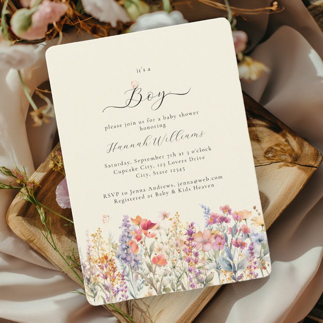 Ich bin ein Junge! Modern, Wildblume, Babydusche Einladung (Von Creator hochgeladen)