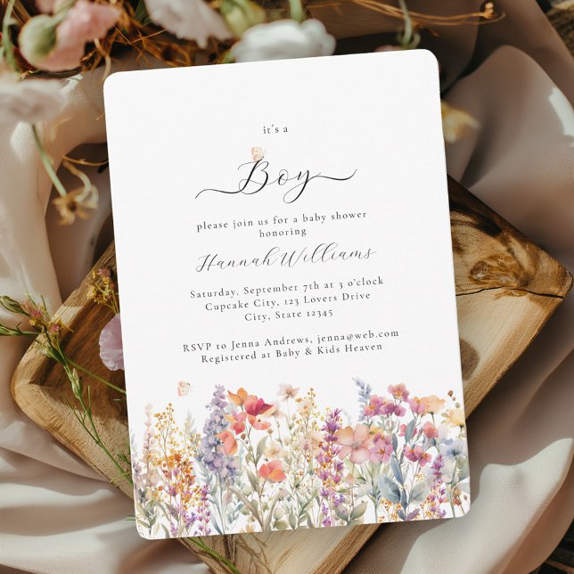 Ich bin ein Junge! Modern, Wildblume, Babydusche Einladung (Von Creator hochgeladen)